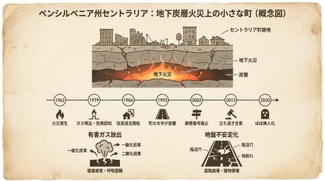 中央アリア（ペンシルベニア州）現在も燃え続ける町の過去と今を知りたい人へ