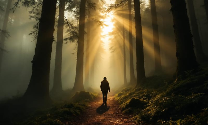 森の中、静かな小道を歩く一人の時間