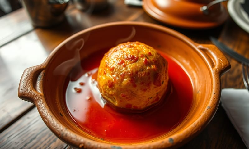 完成したボンバ。カズエラに盛られて、ソースと共に。