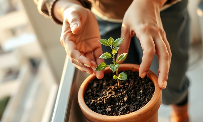 自分の手で何かを育てる、ささやかで満たされた時間の表現