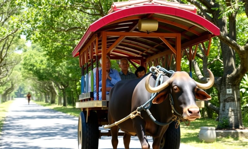 のんびり進む水牛車からの眺め