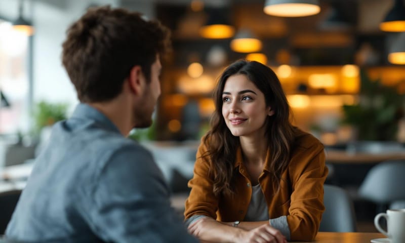 リーダーが静かなオフィスで若手社員の話に耳を傾けている様子