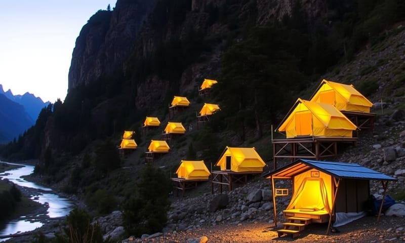 深い谷にあるレフュヒオ・チレノ。馬でしか物資が運べない最果てのキャンプサイト。