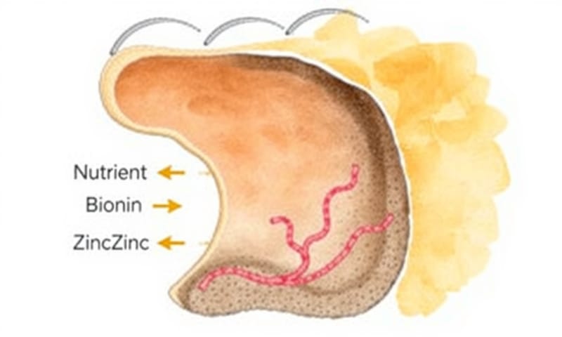 髪の成長サイクルと栄養素が毛包に届く仕組みの模式図