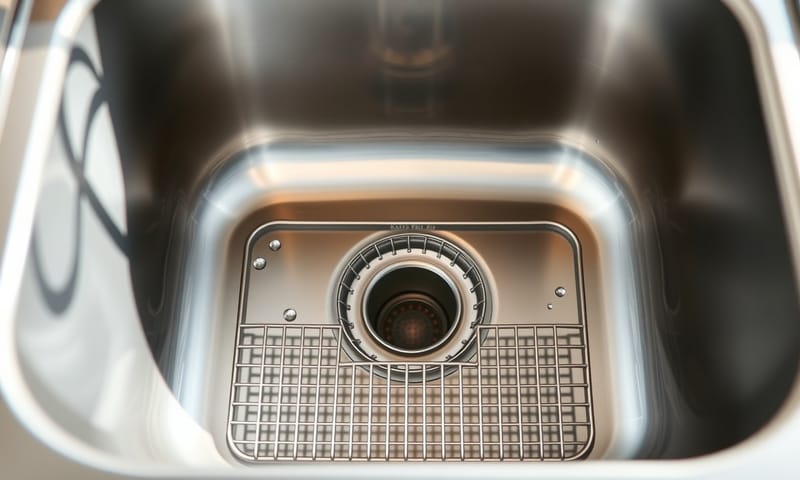 シンクグリッドが設置された、清潔なシンクの底