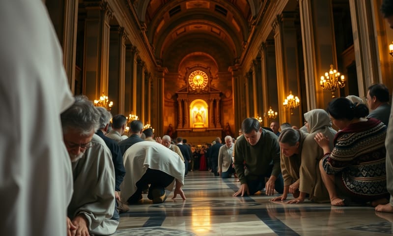 聖母像へと向かう巡礼者たちの祈り