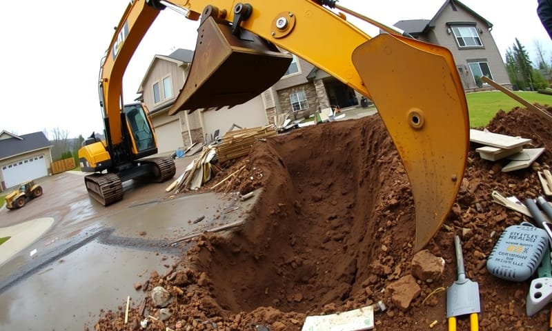 計画外の工事で泥だらけになった敷地