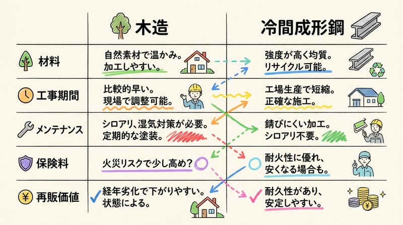 木造vs冷間成形鋼のコスト・特徴ざっくり比較（台湾仕様）