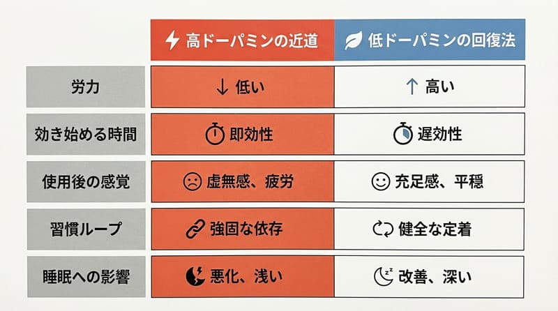図3（転折）：短期の快楽 vs 長期の回復。選択肢の比較