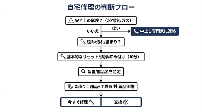 修理か交換かの判断フロー（ざっくり、でも事故は防ぐ）
