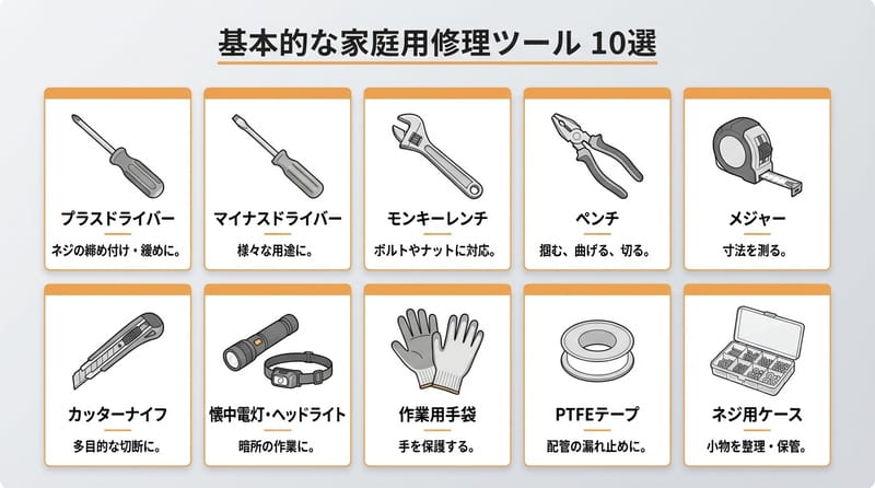 修理派の基本装備：最初の10アイテムだけ