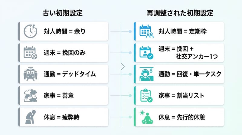 結尾前のまとめ図：誤解と新しい運用の対照