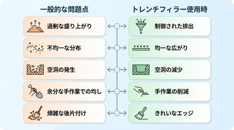 Type 5: ありがちな埋め戻しのズレと、トレンチフィラーで起きにくいズレ