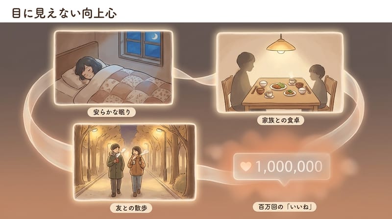 まとめの補助：見えにくい改善（睡眠、関係、安定、自尊心）と自由