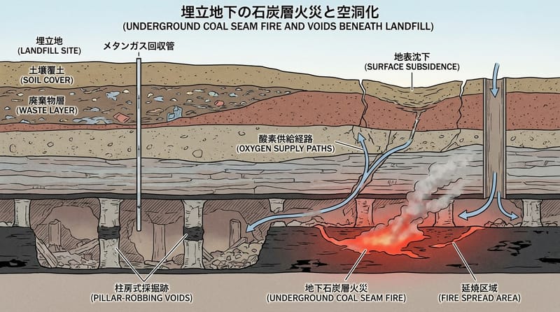 核心機制：坑道の空間・酸素供給と延焼の関係